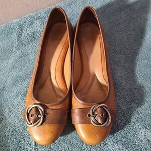 Nurture Womens Canary Wedge Heels Buckle Comfort Shoes Size‎ 9M Brown Leather